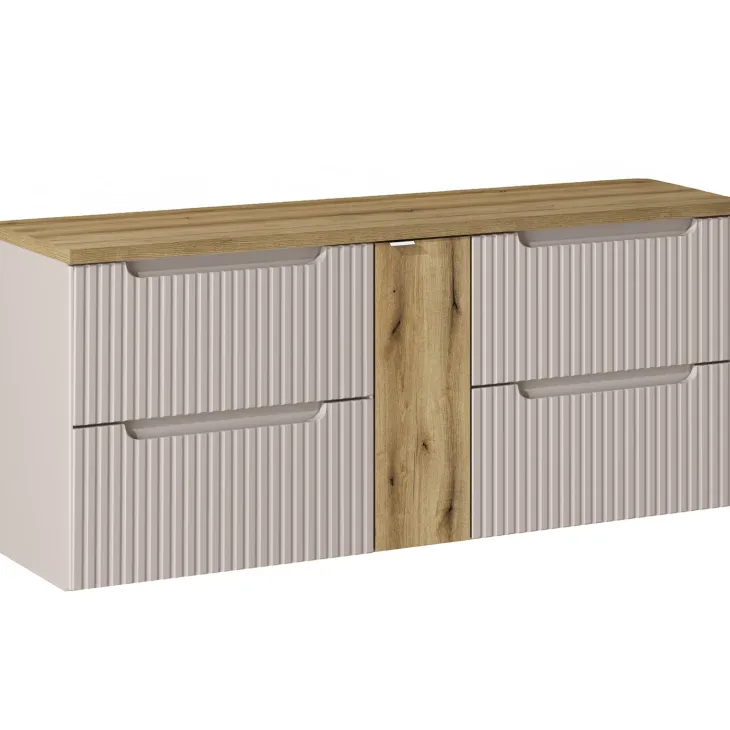 Mobile bagno sospeso 140cm cannettato 4 cassetti beige rovere Cleany