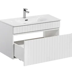 Mobile bagno sospeso 80cm cannettato con lavabo 1 cassettone bianco Autentic