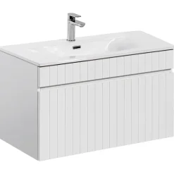 Mobile bagno sospeso 80cm cannettato con lavabo 1 cassettone bianco Autentic