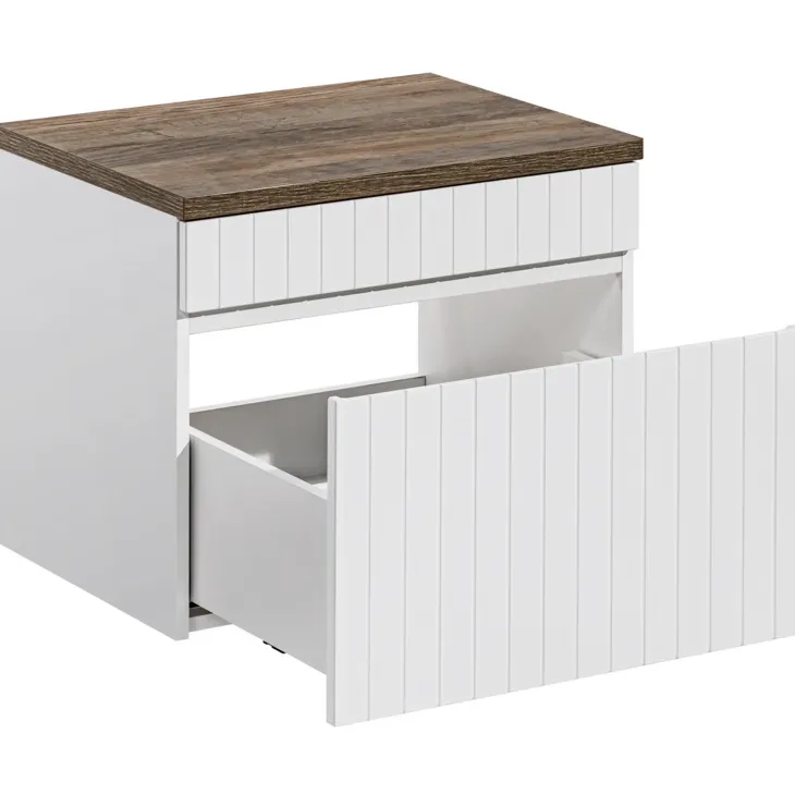 Mobile bagno sospeso 60cm cannettato con lavabo, colonna e specchio bianco Autentic