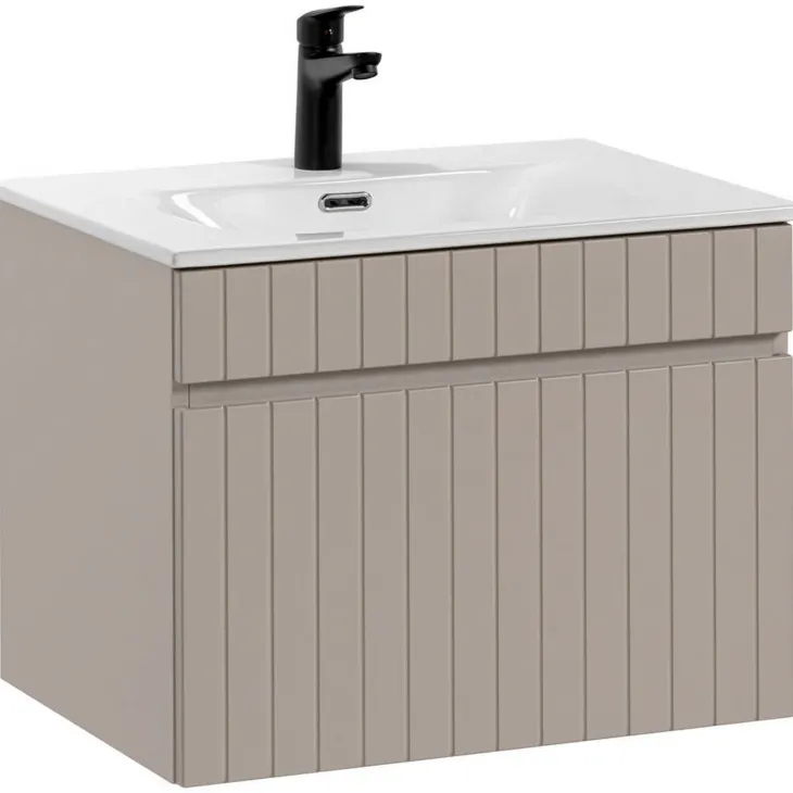 Mobile bagno sospeso 60cm cannettato con lavabo 1 cassettone beige Autentic