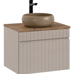 Mobile bagno sospeso 60cm cannettato con lavabo, colonna e specchio beige Autentic