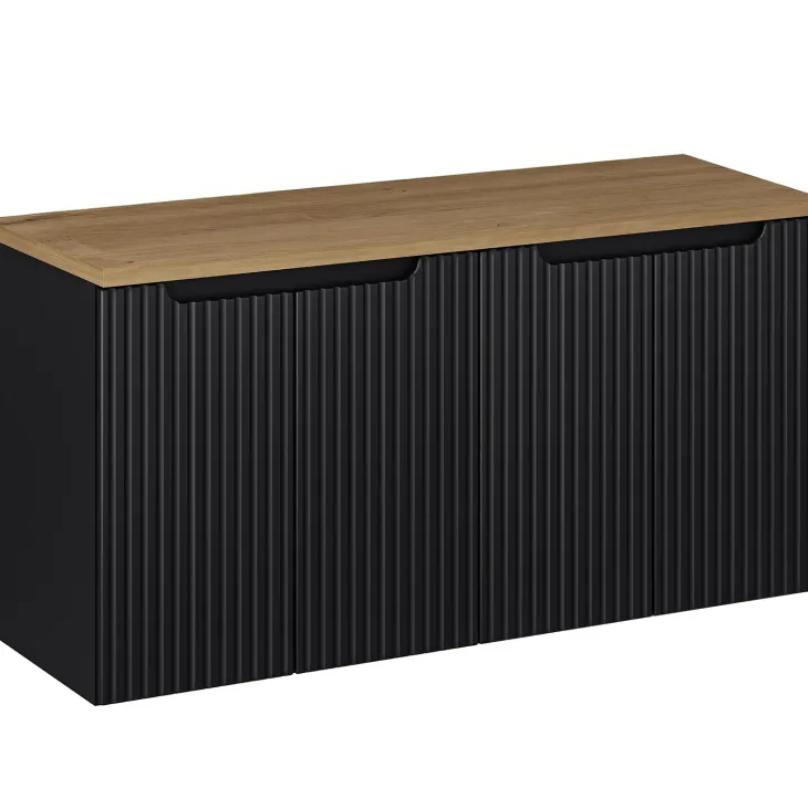 Mobile bagno sospeso 120cm cannettato 4 ante nero rovere Cleany