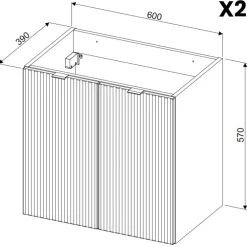 Mobile bagno sospeso 120cm cannettato 4 ante nero rovere Cleany
