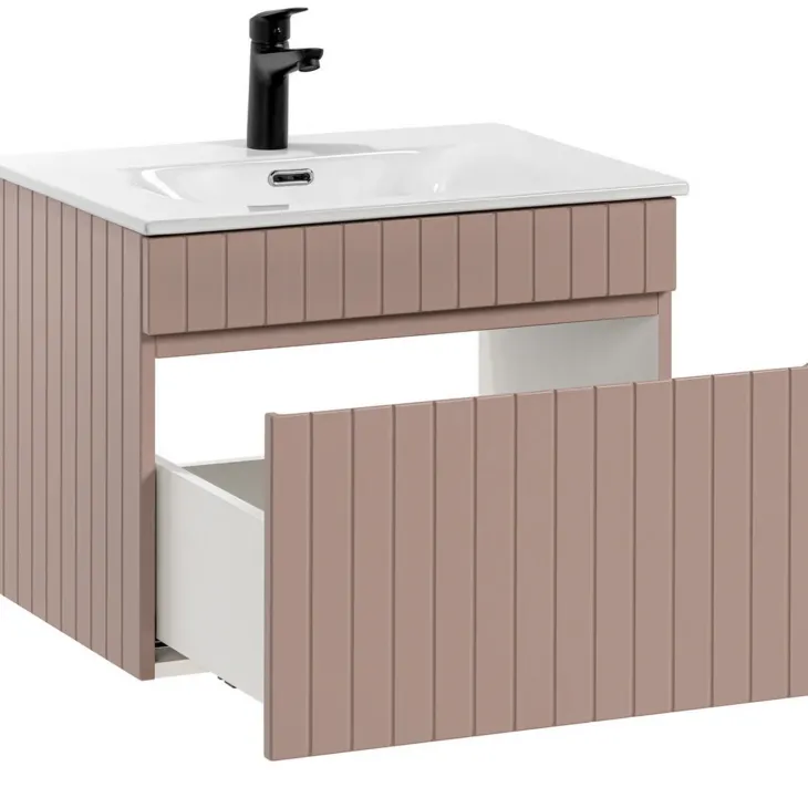 Mobile bagno sospeso 60cm cannettato con lavabo 1 cassettone rosa Autentic
