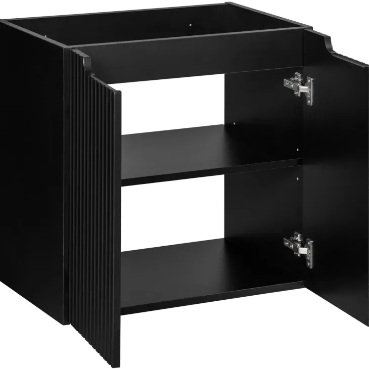 Mobile bagno sospeso 100cm cannettato con portabiancheria nero rovere Cleany