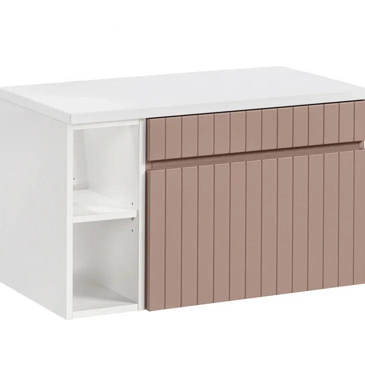 Mobile bagno sospeso 80cm cannettato 1 cassettone e vani rosa Autentic