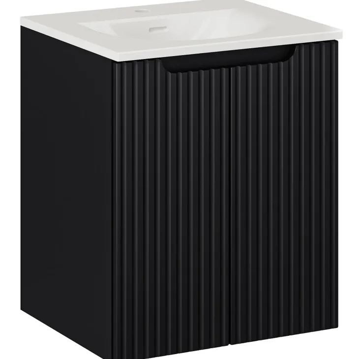 Mobile bagno sospeso 50cm cannettato con lavabo 2 ante nero Cleany