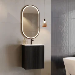 Mobile bagno sospeso 50cm cannettato con lavabo 2 ante nero Cleany