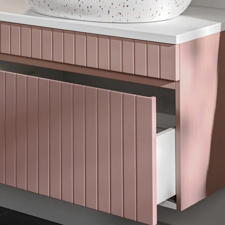 Mobile bagno sospeso 80cm cannettato 1 cassettone rosa Autentic