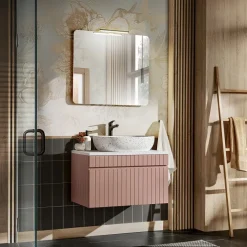 Mobile bagno sospeso 80cm cannettato 1 cassettone rosa Autentic
