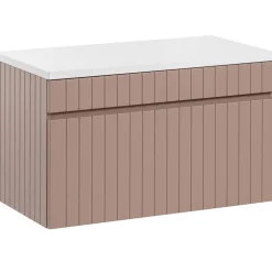 Mobile bagno sospeso 80cm cannettato 1 cassettone rosa Autentic