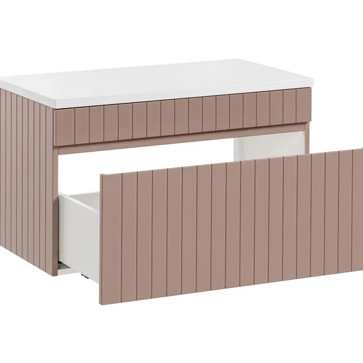 Mobile bagno sospeso 80cm cannettato 1 cassettone rosa Autentic