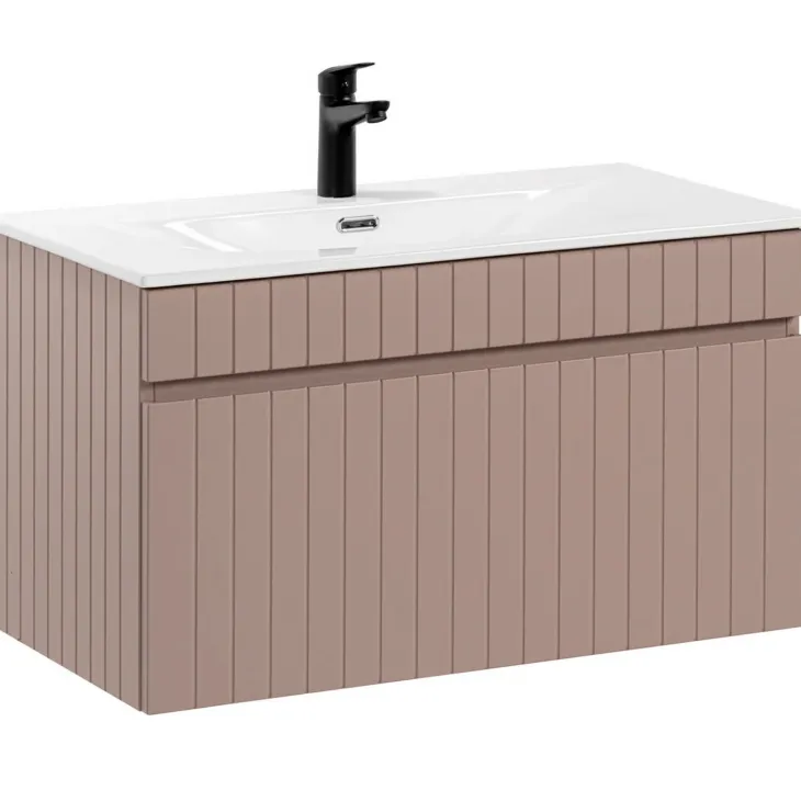 Mobile bagno sospeso 80cm cannettato con lavabo 1 cassettone rosa Autentic