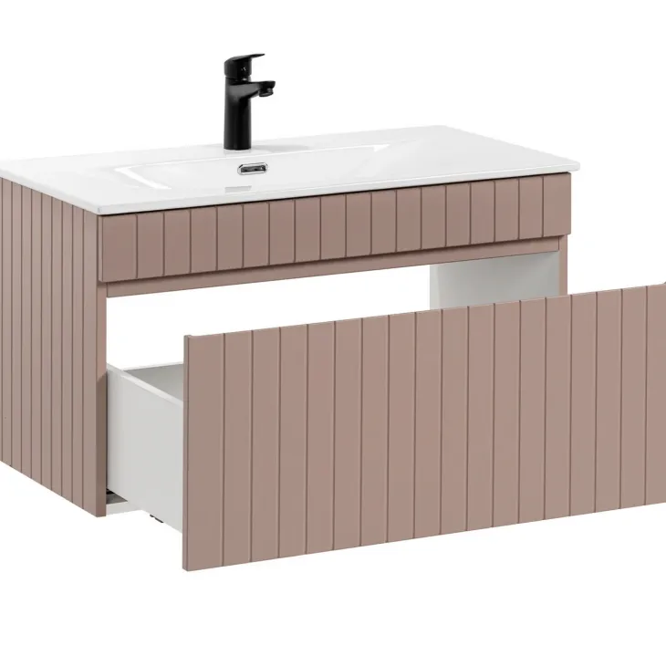 Mobile bagno sospeso 80cm cannettato con lavabo 1 cassettone rosa Autentic