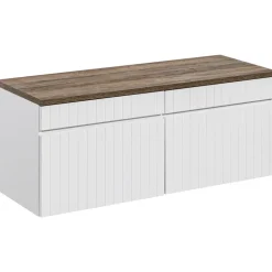 Mobile bagno sospeso 120cm cannettato 2 cassettoni bianco quercia Autentic