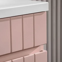 Mobile bagno sospeso 180cm cannettato con 2 lavabi, colonna e 2 specchi rosa Autentic