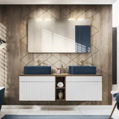 Mobile bagno sospeso 140cm cannettato 2 cassettoni bianco quercia Autentic