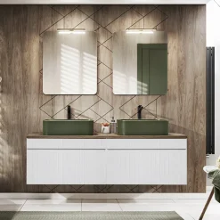 Mobile bagno sospeso 160cm cannettato 2 cassettoni bianco quercia Autentic