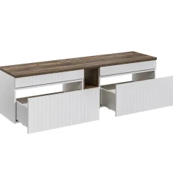 Mobile bagno sospeso 180cm cannettato 2 cassettoni bianco quercia Autentic