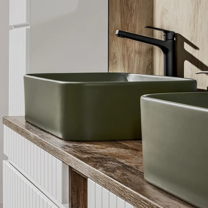 Mobile bagno sospeso 180cm cannettato 2 cassettoni bianco quercia Autentic