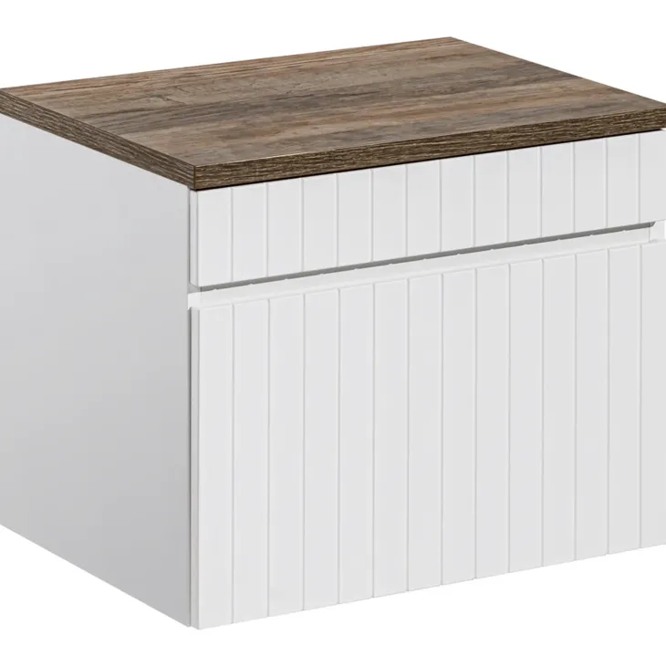 Mobile bagno sospeso 60cm cannettato 1 cassettone bianco quercia Autentic