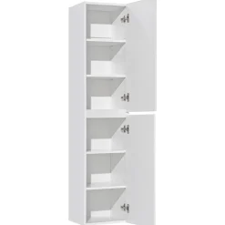 Mobile bagno sospeso 140cm cannettato con 2 lavabi, colonna e specchio bianco quercia Autentic