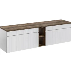Mobile bagno sospeso 180cm cannettato con 2 lavabi, colonna e 2 specchi bianco quercia Autentic
