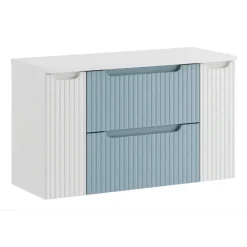 Mobile bagno sospeso 100cm cannettato 2 cassetti azzurro bianco Celestiale