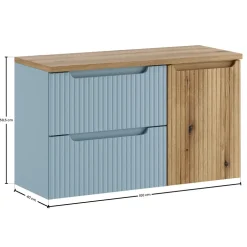 Mobile bagno sospeso 100cm cannettato con cesto portabiancheria azzurro rovere Celestiale
