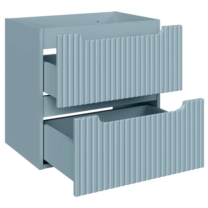 Mobile bagno sospeso 100cm cannettato con cesto portabiancheria azzurro bianco Celestiale