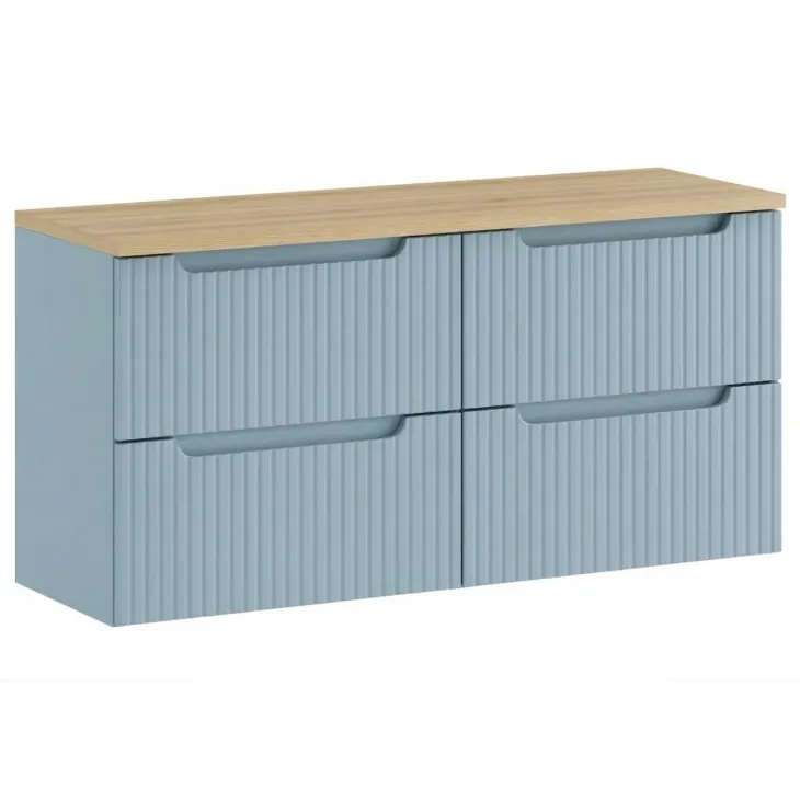 Mobile bagno sospeso 120cm cannettato 4 cassetti azzurro rovere Celestiale