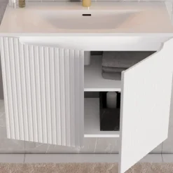 Mobile bagno sospeso 60cm cannettato con lavabo 2 ante bianco Cleany