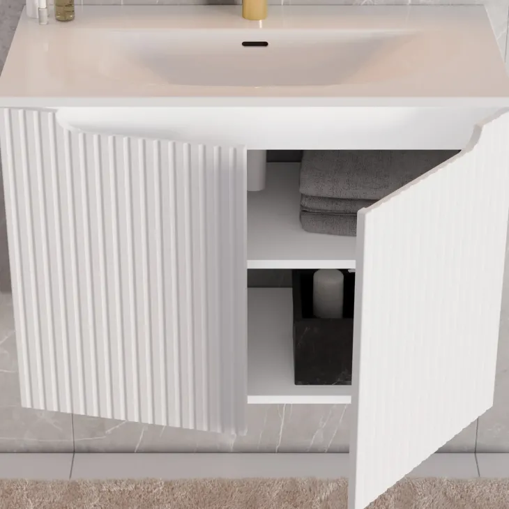 Mobile bagno sospeso 60cm cannettato con lavabo 2 ante bianco Cleany