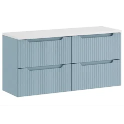 Mobile bagno sospeso 120cm cannettato 4 cassetti azzurro bianco Celestiale