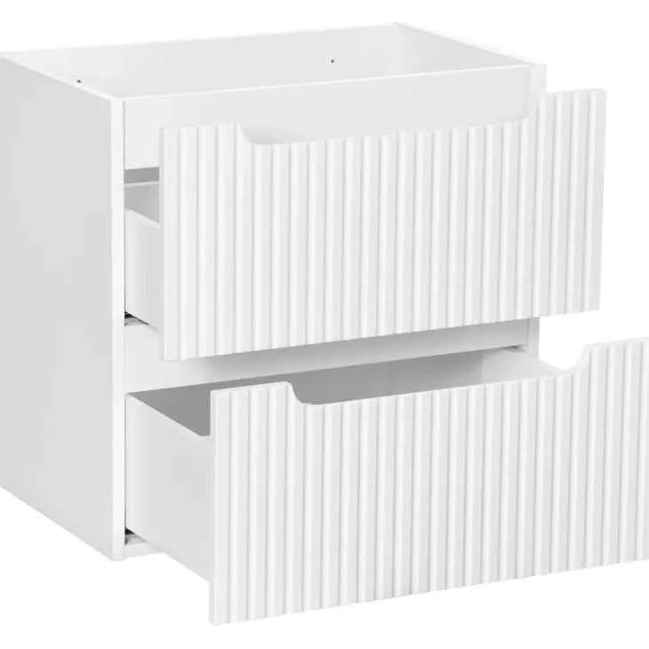 Mobile bagno sospeso 60cm cannettato con lavabo 2 cassetti bianco Cleany