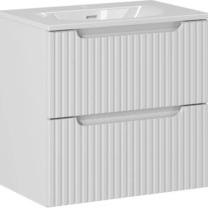 Mobile bagno sospeso 60cm cannettato con lavabo 2 cassetti bianco Cleany