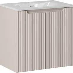 Mobile bagno sospeso 60cm cannettato con lavabo 2 ante beige Cleany