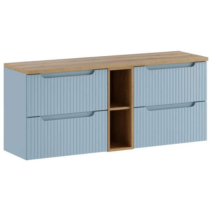 Mobile bagno sospeso 140cm cannettato con vani azzurro rovere Celestiale