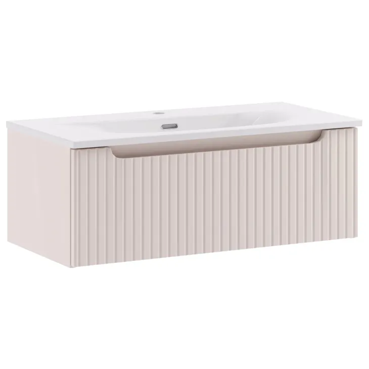Mobile bagno sospeso 80cm cannettato con lavabo 1 cassetto beige Cleany