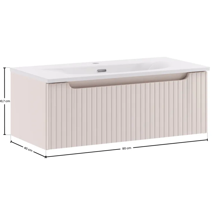 Mobile bagno sospeso 80cm cannettato con lavabo 1 cassetto beige Cleany