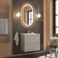 Mobile bagno sospeso 60cm cannettato con lavabo 2 cassetti beige Cleany