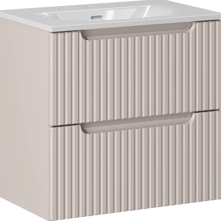 Mobile bagno sospeso 60cm cannettato con lavabo 2 cassetti beige Cleany