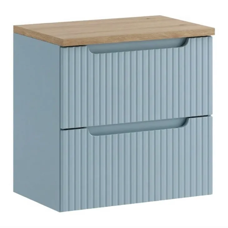 Mobile bagno sospeso 60cm cannettato 2 cassetti azzurro rovere Celestiale