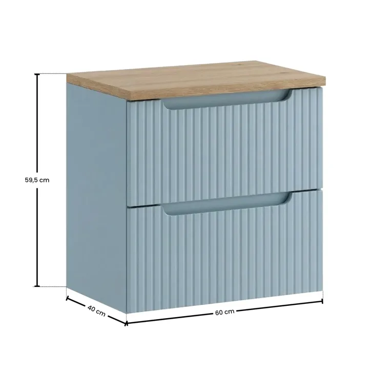 Mobile bagno sospeso 60cm cannettato 2 cassetti azzurro rovere Celestiale