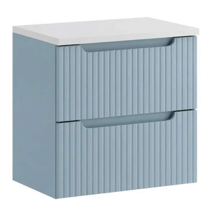Mobile bagno sospeso 60cm cannettato 2 cassetti azzurro bianco Celestiale