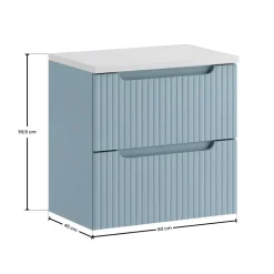Mobile bagno sospeso 60cm cannettato 2 cassetti azzurro bianco Celestiale