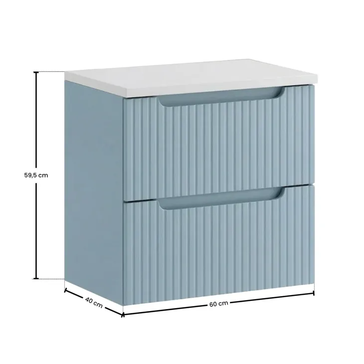 Mobile bagno sospeso 60cm cannettato 2 cassetti azzurro bianco Celestiale