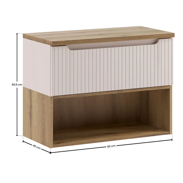 Mobile bagno sospeso 80cm cannettato 1 cassetto e vano beige rovere Cleany