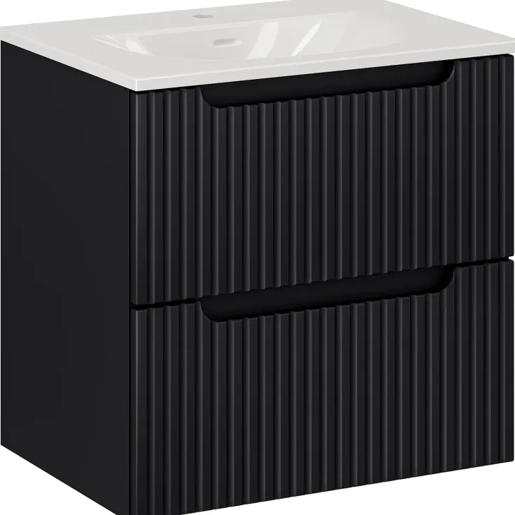 Mobile bagno sospeso 60cm cannettato con lavabo 2 cassetti nero Cleany